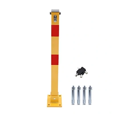 Image of KATSU Car Parking Space Lock Bollard, High Visibility Yellow and Red Lockable Fold Down Barrier Post, Private Park Driveway Guard Saver Blocker, Upper Lock, 70cm Height 161873