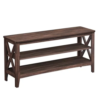 Image of VASAGLE Shoe Bench, Storage Hallway 2 Tier Rack, 30 x 100 48 cm, Holds up to 272 kg, Farmhouse Style, for Living Room, Bedroom, Maroon Brown LSB153K51