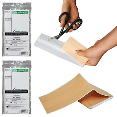 Image of Steroplast Hypo Allergenic Sterostrip Washproof Water Resistant First Aid Plaster Strip, 6cm x 1m (2 Pack)