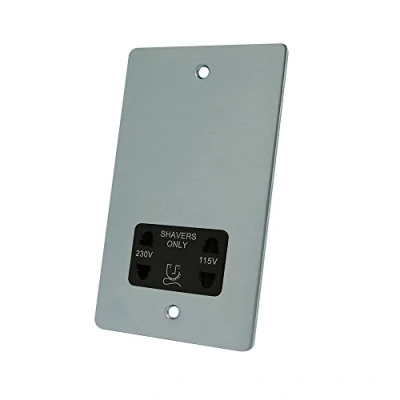 Image of AET FSCSHABL Satin Chrome Flat Black Insert 2 Gang Dual Voltage 115V/230V Shaver Socket, 230 V