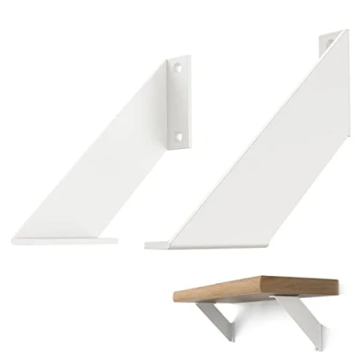 Image of ChasBete White Shelf Brackets, Supports Metal Rust Resistant 20cm Angle Wall Bracket 2 Pieces