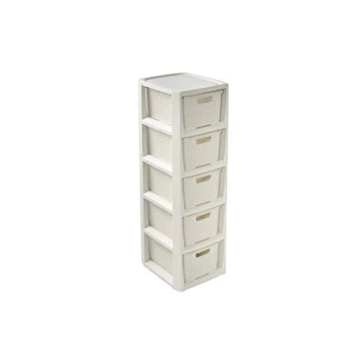 Image of BranQ Home essential, Rattan Design BPA Free Plastic 5 Drawer Storage Unit, Ideal for Office, Bedroom and Bathroom Storage, 29.5 x 24 80 cm (LxWxH) Anthracite