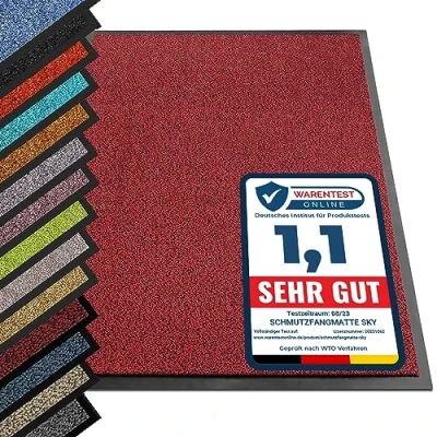 Image of etm Non slip Dirt Trapper Mat Absorbent Heavy duty Entrance for Indoor and Outdoor (Red/Black, 135 x 200 cm) Washable Door Barrier Front Doormat