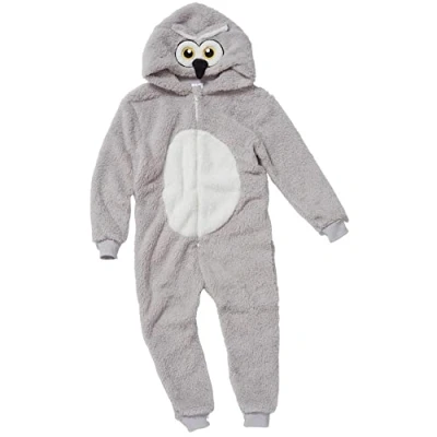 Image of Animal Crazy Boys Girls Fluffy Fleece Owl Onesie Jumpsuit Playsuit UK Seller Grey 3/4 Years