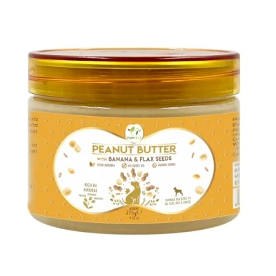 Image of Pawfect Peanut Butter with Banana &amp; Flaxseed 100% Natural No Xylitol, Palm Oil, Salt or Sugar Expertly formulated for dogs Topper lick mats, toys, food (275g/9.70oz)