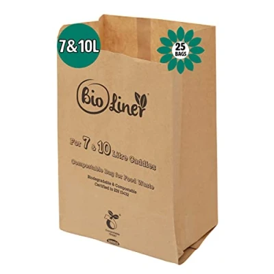 Image of 7L &amp; 10L 25 x Paper Compostable Brown Caddy Food Waste Bin Liners/Bin Bags
