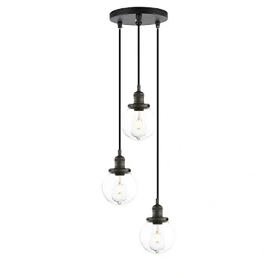 Image of Phansthy Industrial Pendant 3 Lights Chandelier Flush Mount Light with Globe Glass Shade, E27 Hallway Ceiling Hanging Lamps for Living Room, Kitchen Modern Triple (Black)