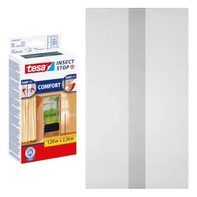 Image of tesa Insect Stop COMFORT for Doors Mesh Door Screen with Hook &amp; Loop in Anthracite (2 x 65 cm) 120 cm 220