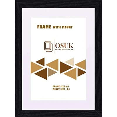 Image of OSUK Black A1 Photo Picture Frame Modern Wood Poster Frames with White Mount Ready to Hang Portrait or Landscape