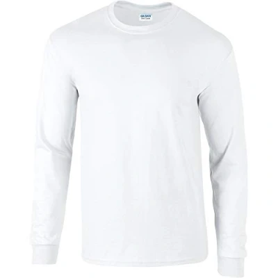 Image of GILDAN Mens Plain Crew Neck Ultra Cotton Long Sleeve T Shirt (L) (White)