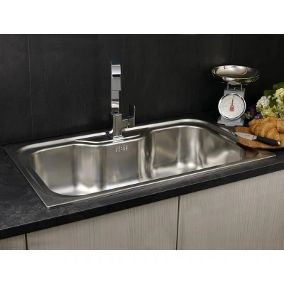Image of Single Bowl Chrome Stainless Steel Kitchen Sink Reginox Jumbo