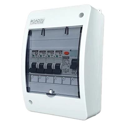 Image of RoadEu UK Consumer Unit Circuit Breaker Panel 4 Way &quot;B&quot; Type Fuse Box with RCD, Electrical Power Distribution Unit, Board