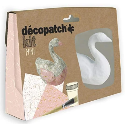 Image of Décopatch Ref KIT027C Swan Mini Kit Suitable for Children Includes White Papier Mache Animal, 2 x Sheets, Brush &amp; Pot of PaperPatch Glue