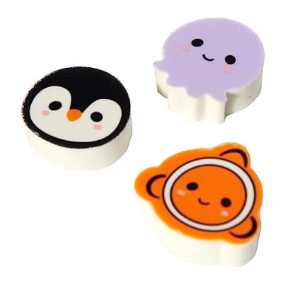Image of Puckator Adoramals Penguin Octopus &amp; Clown Fish 3 Pc Eraser Set Rubber Erasers Stationery Party Bag Fillers for Girls and Boys Multipack Pencil Rubbers Cool Kids School