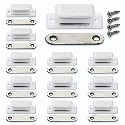 Image of 12Pack Cupboard Magnetic Door Catch for Cabinet Heavy Duty Magnet Catches Kitchen Latch Small Home Furniture Plastic Shell Metal Plate with 48pcs Screws (White)