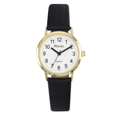 Image of Ravel Women&#039;s Classic Everyday Watch with Modern Numbers Analogue Quartz R0129.25.2 Black/Gold Tone/White Dial