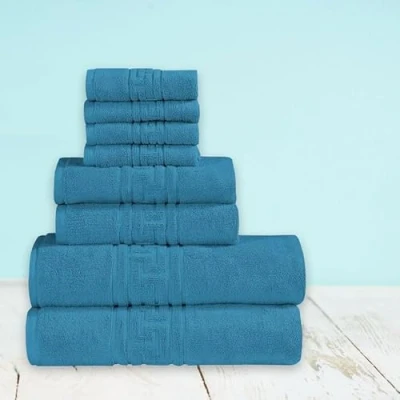 Image of DTEX HOMES 8 Piece Towel Set 100% Egyptian Cotton 600 GSM, 2 Bath Towels, Hand 4 Washcloths Teal