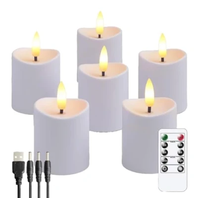 Image of Haopeuk LED Candles, Flickering Flameless Candles,Rechargeable Candle, Real Wax Candles with Remote Control, White