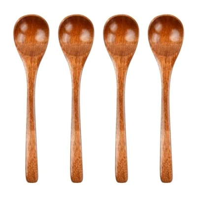 Image of Chstarina 4 Pieces Wooden Spoon, Honey Spoons, 14.5cm, Tea Tablespoons, Sugar Coffee Serving Spoons Set for Tea, Coffee, Honey,