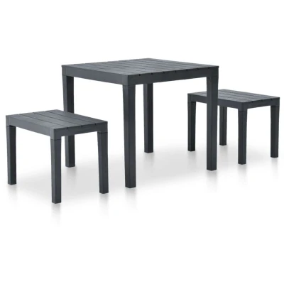 Image of vidaXL Garden Table with 2 Benches Plastic Anthracite