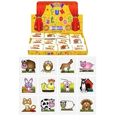 Image of Henbrandt 36 Farm Animal Themed Tattoos 3 Packs of 12 Individual Supplied