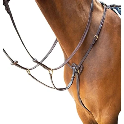 Image of Shires Salisbury 3 Point Breastplate Australian Nut/Brass Cob