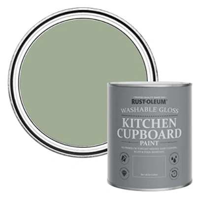 Image of Rust Oleum Green Kitchen Cupboard Paint in Gloss Finish Bramwell 750ml