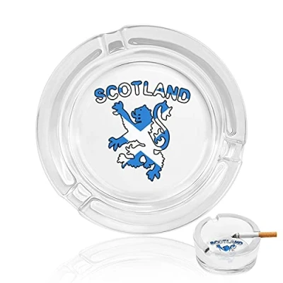 Image of Lion Rampant Scotland Scottish Funny Round Crystal Ashtray Cigarettes And Cigars Ash Tray Holder Case Indoor Outdoor Decor