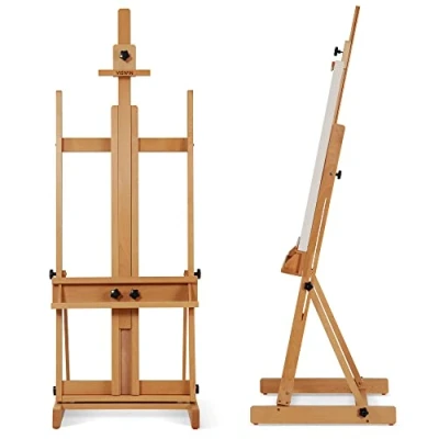 Image of VISWIN Large H Frame Easel 134 231cm H, Hold Canvas up to 198cm, Premium Beech Wood Stand for Painting with Larger Storage Tray, Adjustable Floor Art Adults, Artists Walnut