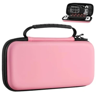 Image of MoKo Carry Case for Nintendo Switch and New OLED Console, Hard Shell Portable Travel w/10 Game Card Slots other Accessories, Pastel Pink