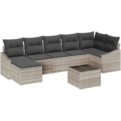 Image of vidaXL 8 Piece Garden Sofa Set with Cushions Grey Poly Rattan