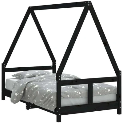 Image of vidaXL Kids Bed Frame Black 80x160 cm Solid Wood Pine