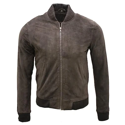 Image of Men&#039;s Varsity Suede Brown Leather Bomber Jacket M