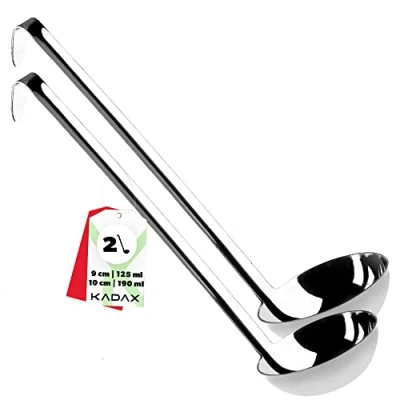 Image of KADAX Soup ladle Made of Stainless Steel, with Holder, Sauce Long and Ergonomic Handle, ladle, Pouring Spoon, Kitchen aid, Silver (Set: 125 +190ml)