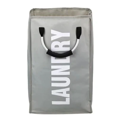 Image of Collapsible Laundry Basket Large Foldable Hamper with Soft Grip Handles Waterproof 600D Oxford Fabric Portable Washing Clothes Storage Bag for Home Dorm &amp; Travel (Light Grey)