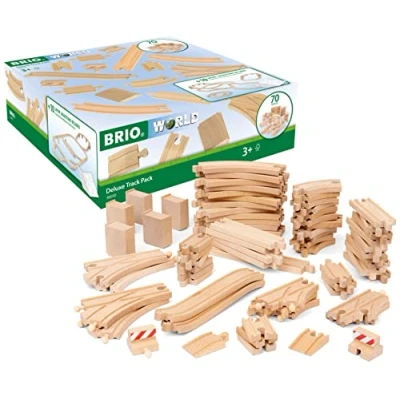 Image of BRIO World Deluxe Train Track Pack Kids Age 3 Years Up Wooden Railway Accessories and Add Ons