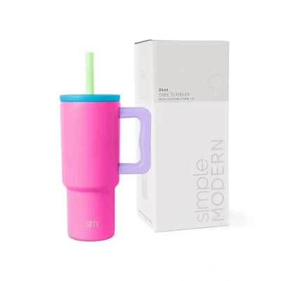 Image of Simple Modern Kids 24 oz Tumbler with Handle and Silicone Straw Lid Spill Proof Leak Resistant Reusable Stainless Steel Cup Gift for Boys Girls Trek 710ml 80s Mix