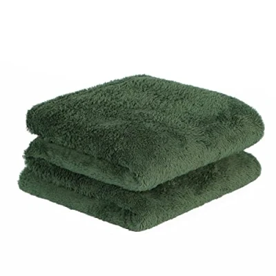 Image of Brentfords Teddy Fleece Blanket Large Throw Over Bed Plush Super Soft Warm Sofa Bedspread, Forest Green 125 x 150cm