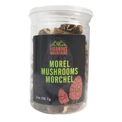 Image of VIGOROUS MOUNTAINS Wild Dried Morel Mushrooms 2 Ounce Morchella Conica 3 8cm Size Sealed Jar Premium Grade AAA
