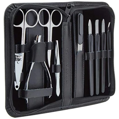 Image of Clauss Manicure Case Real Leather, Black 10 Part