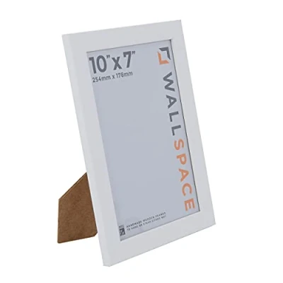 Image of Wall Space 10x7 White Frame Picture Solid Wood 7x10 Frames 10 x 7 inch Wooden Photo with REAL GLASS