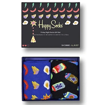 Image of Happy Socks Men&#039;s Friday Night in 2 pack Gift Set Socks, Multi, 7 11 UK