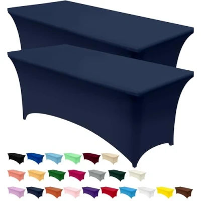 Image of Utopia Kitchen Spandex Table Cloth 2 Pack [6FT, Navy] Tight, Fitted, Washable and Wrinkle Resistant Stretch Rectangular Patio Cover for Event, Wedding, Banquet &amp; Parties [183Lx76Wx76H] cm