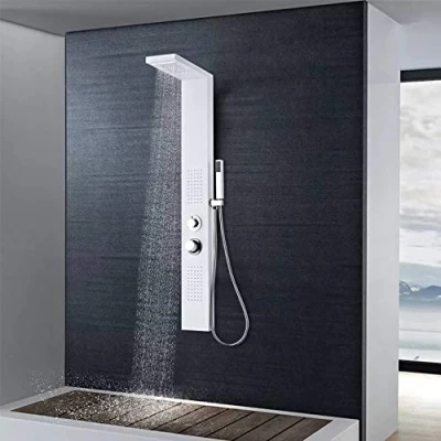 Image of vidaXL Shower Panel System Aluminum in Matte White Multifunctional with Rainfall, Waterfall and Massage Jets Includes Handheld Showerhead