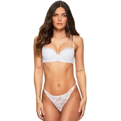 Image of Ann Summers Valentines 2 Pack Sexy Lace Planet Balcony Bra for Women with Underwire Padded Cups and Charm Detail, Push up Bra, Every Day Multipack White