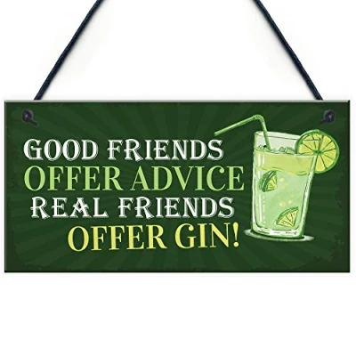 Image of RED OCEAN Friendship Gin Sign Garden Plaque Shed Home Bar Pub Alcohol Kitchen Hanging Wall Gift