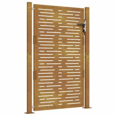 Image of vidaXL Corten Steel Garden Gate with Square Laser Cut Design 105x155 cm Rusty Brown, Lockable, for Outdoor, Patio,