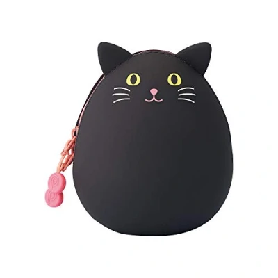 Image of LIHITLAB PuniLabo Mini Zipper Pouch, Egg Shaped, Black Cat (A7782 3), Medium: 2.2 Ã— 2.4 inches