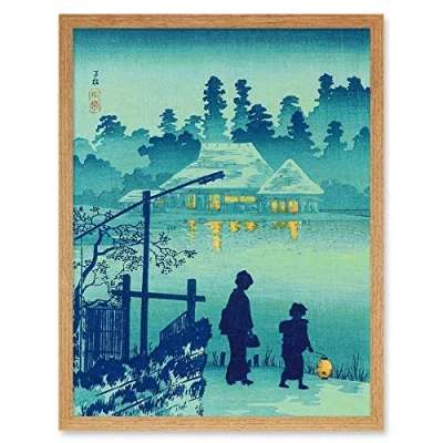 Image of Wee Blue Coo Takahashi Shotei Japanese House Lake Art Print Framed Poster Wall Decor 12x16 inch