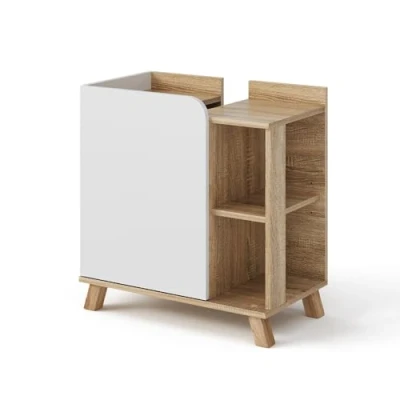 Image of Vicco Sink base cabinet Karen, Sonoma/White, 60 x 65 cm with door and open compartments